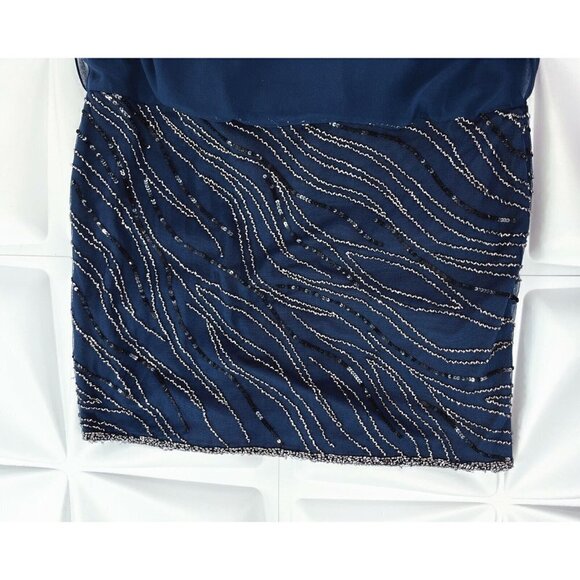 Jkara Sz 6 Navy Blue Beaded Chiffon Blouson Formal Dress Evening Flutter Sleeve - Picture 7 of 12